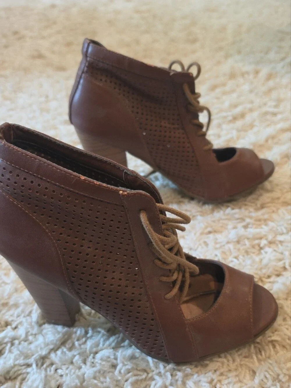 Brown Lace-Up Peep Toe Women's Heels